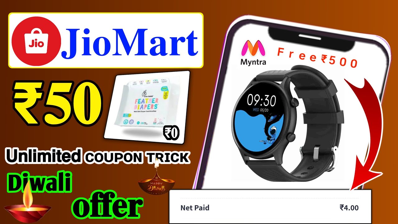 Jiomart Today Unlimited Coupon Code Trick 🔥 Myntra Diwali ₹500 Free Shopping Today | 4 Diwali offer 