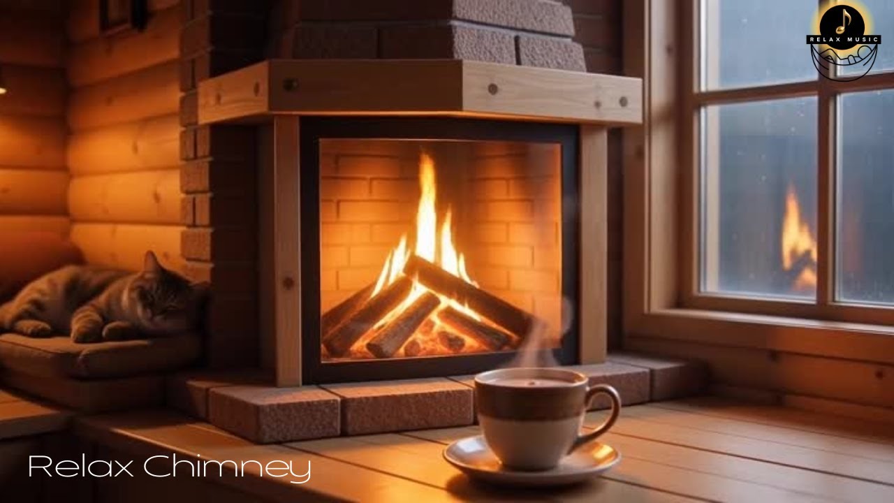 Cozy Fireplace 🔥 Rainy Night Cabin Ambience | Sleep & Relax