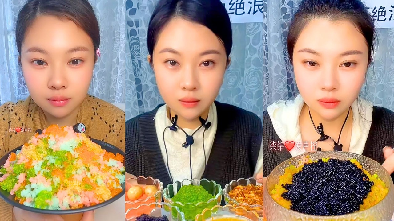 Colorful Mixed Fish Roe Platter With Black Caviar Center ASMR