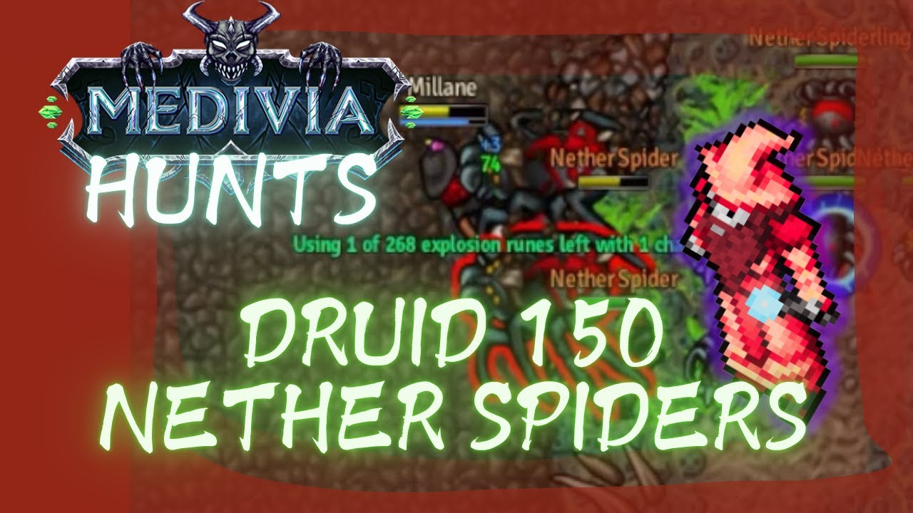 DRUID 150 SOLO AT NETHER SPIDERS - HOLY ROSE FACTION - MEDIVIA ONLINE