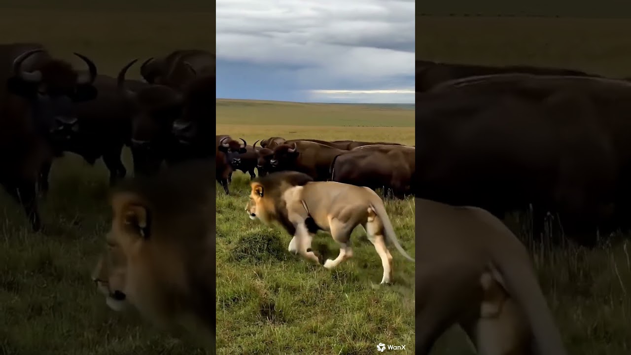 Lion attacks Aurochs.