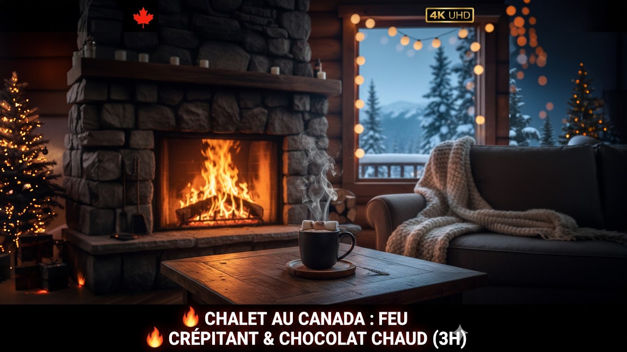 🇨🇦🔥 Cozy Canadian Cabin: Crackling Fireplace & Hot Cocoa (3 Hours of 4K Winter Ambiance)