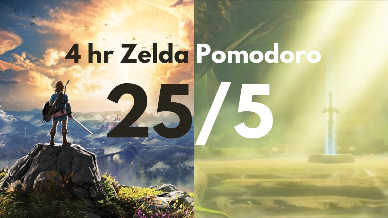 4 Hour Zelda Pomodoro Timer | 25/5 Work/Study | 8 Cycles with Game Music