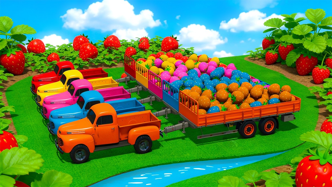 Strawberry Transport Challenge — Ford Pickups, New Holland Tractors & Rice Harvest 🍓