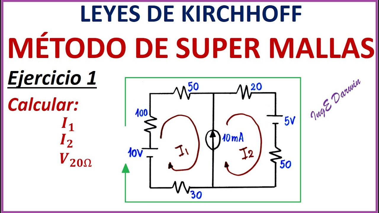 MÉTODO DE SUPER MALLAS (LEY DE KIRCHHOFF VOLTAJE) | Ejercicio 1