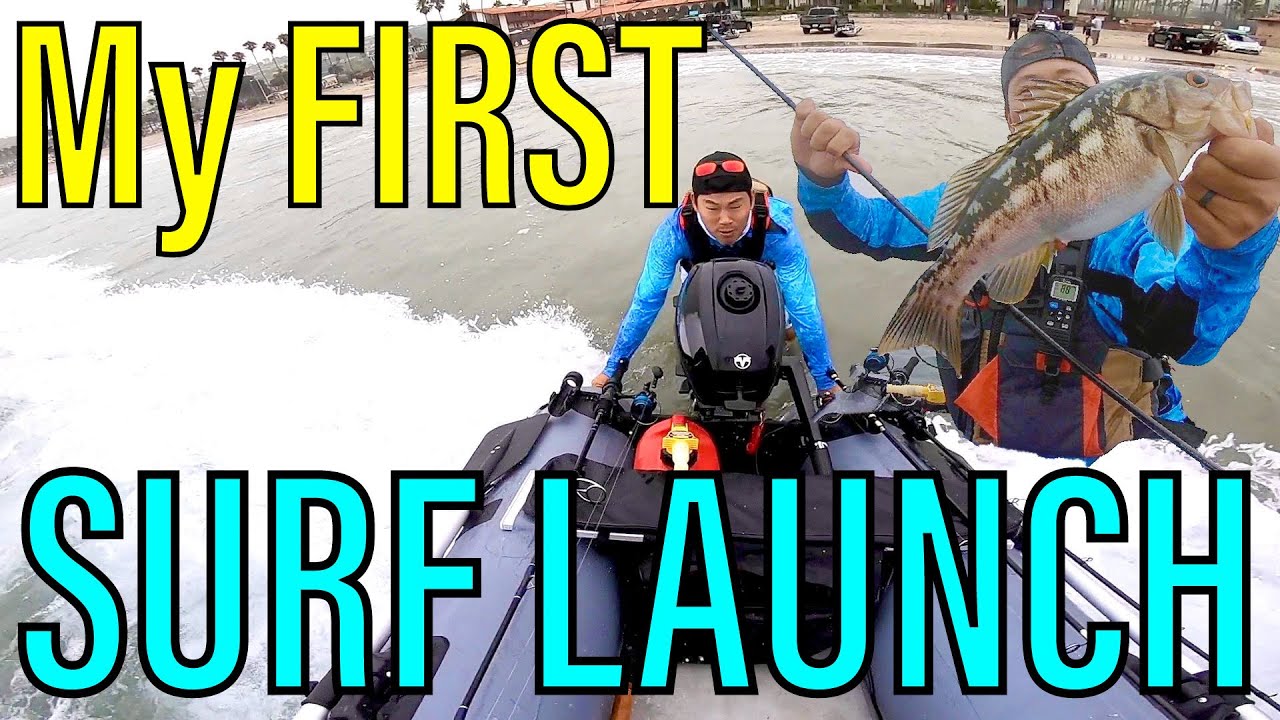 My First SURF LAUNCH on Scout Inflatable Boat [SoCal Fishing]