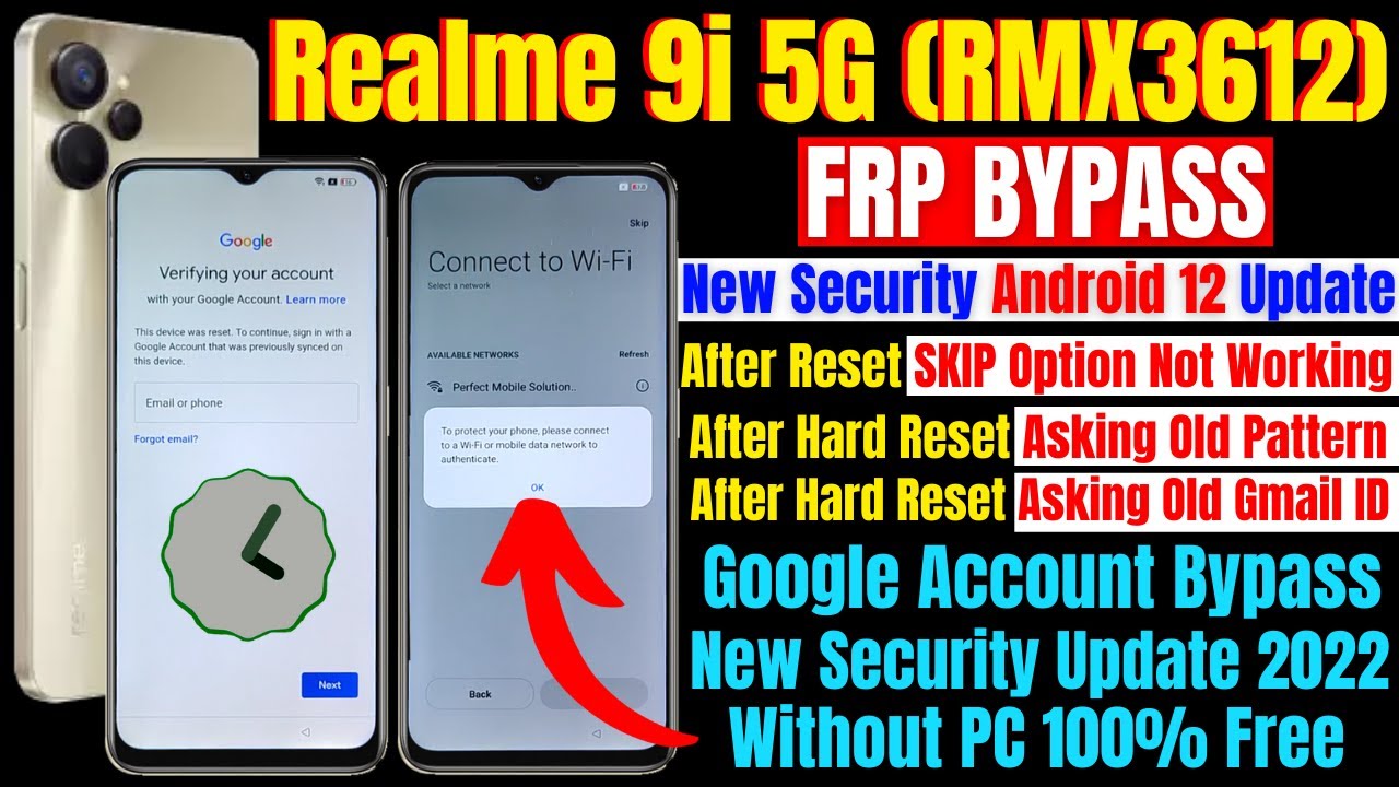 Realme 9i 5G Frp Bypass Android 12 Update || Skip Option Not Working || Asking Old Pattern Lock