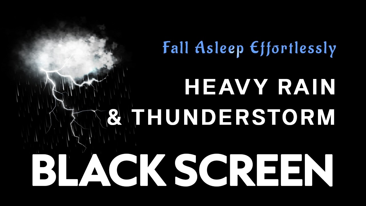 Night Rain and Rolling Thunder - Dark Water Atmosphere for Study | Black Screen for Deep Relaxation