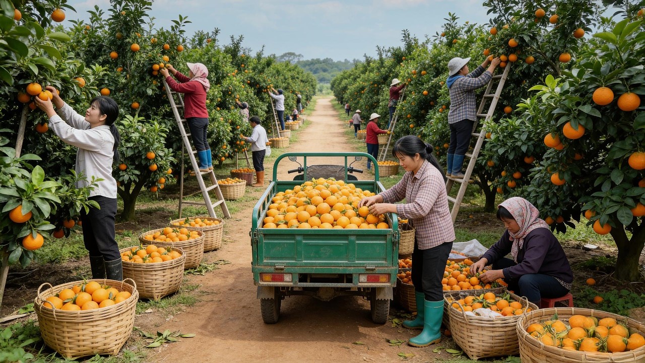 Timelapse - Harvest Ripe Oranges from the Orange Farm | Countryside Market
