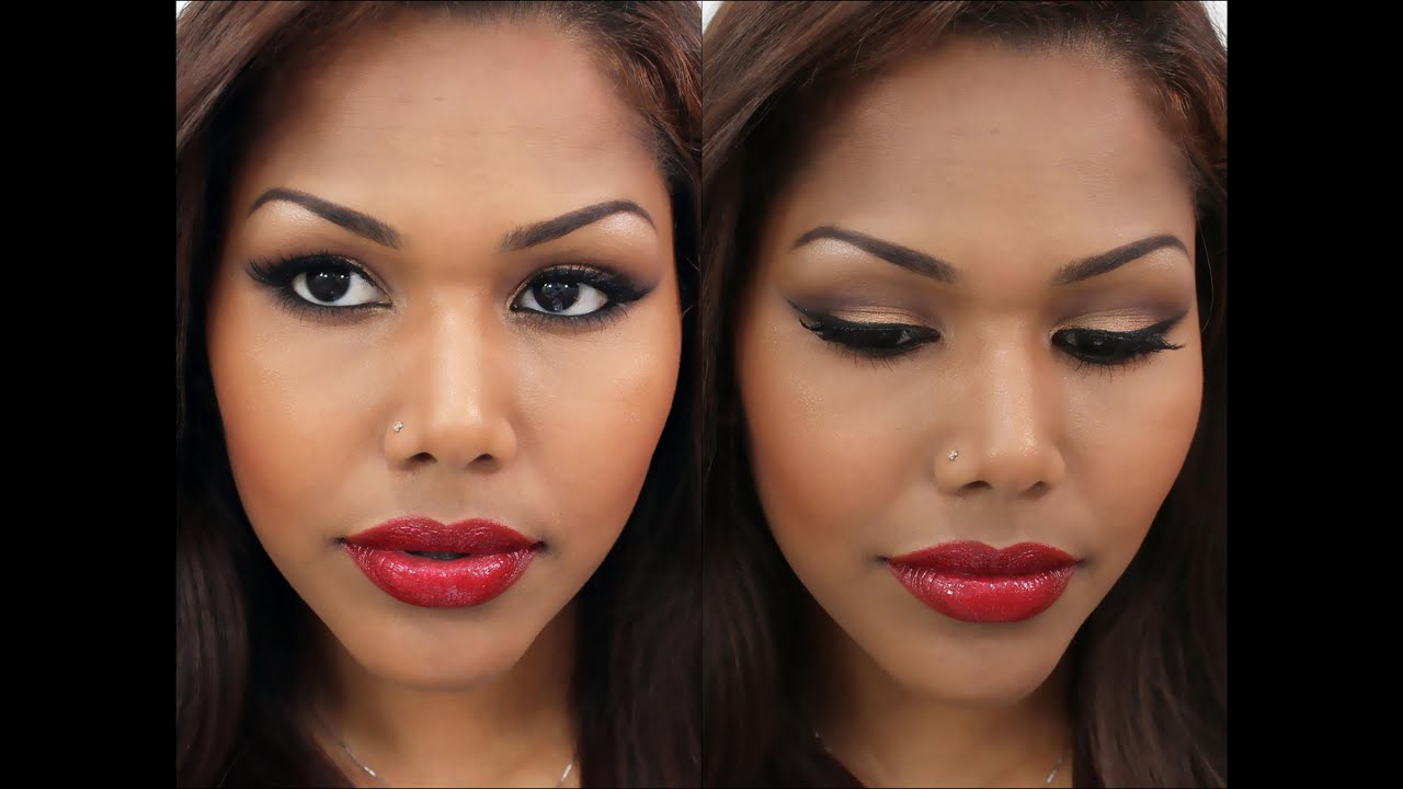 Bronzy Smokey Eyes with Red lipstick | Pro Lorac Palette & Mac Rihanna Vivia Glam