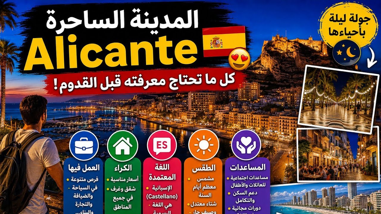 ,المدينة الساحرةAlicante🇪🇦 .العمل فيها  الكراء،اللغة المعتمدة،الطقس،المساعدات,وجولة ليلة باحياءها