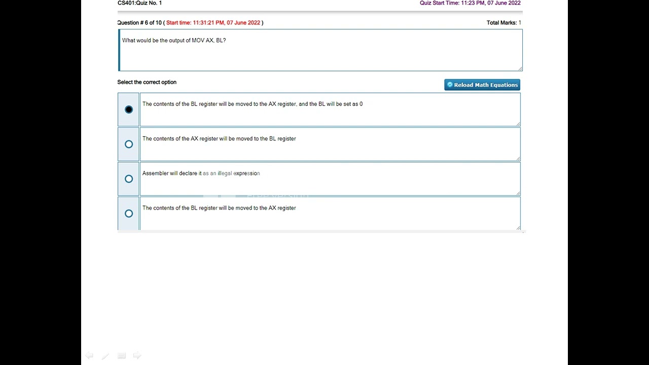 CS401 Quiz 1 Spring  2022