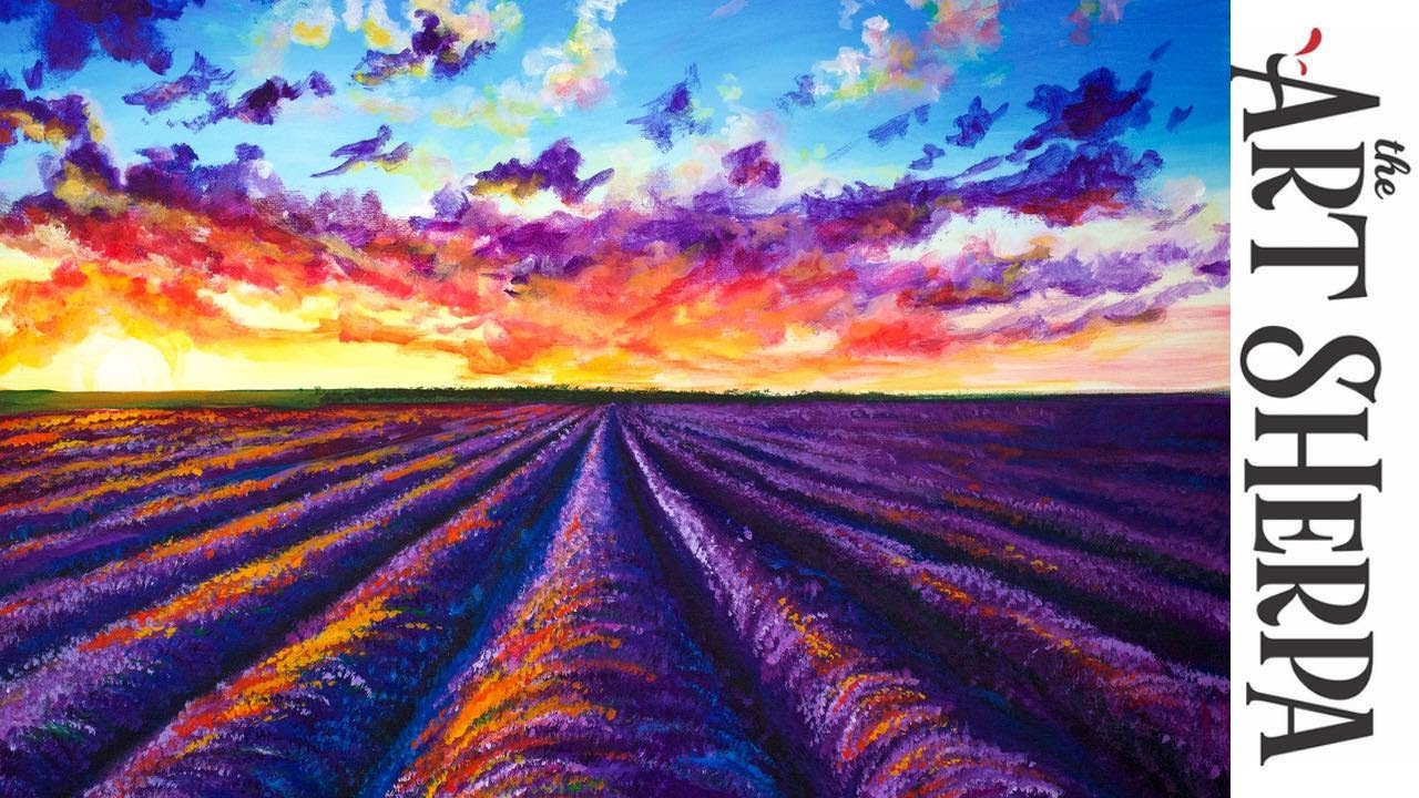 LAVENDER SUNSET LANDSCAPE Beginners Learn to paint Acrylic Tutorial Step by Step 🔴LIVE STREAMING