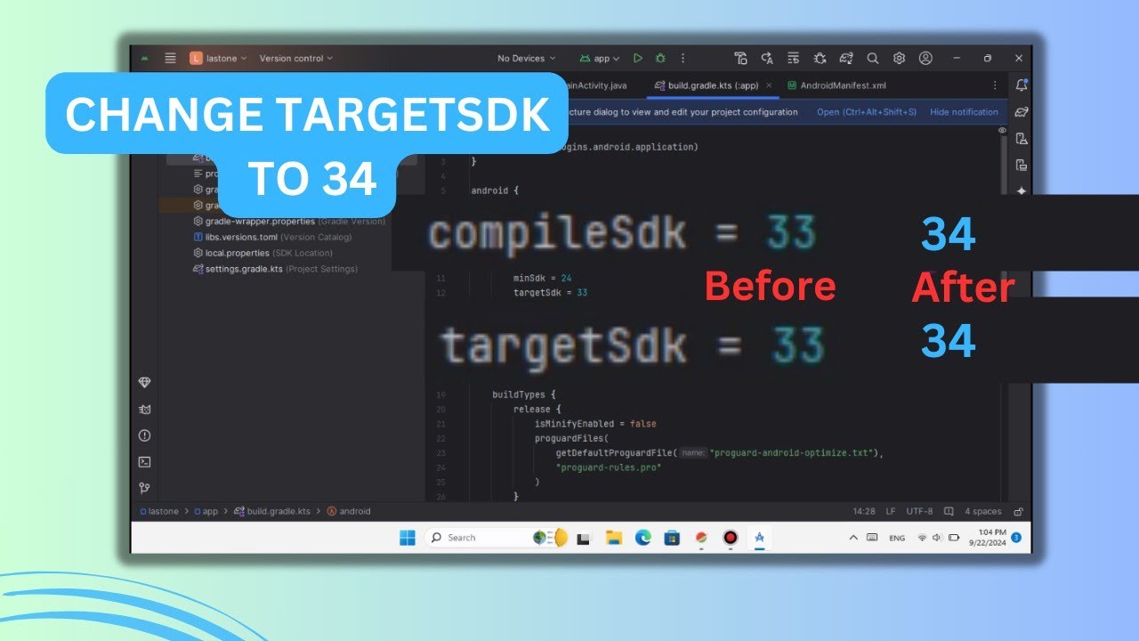 How To Update Target SDK Version 33 to 34 In Android Studio