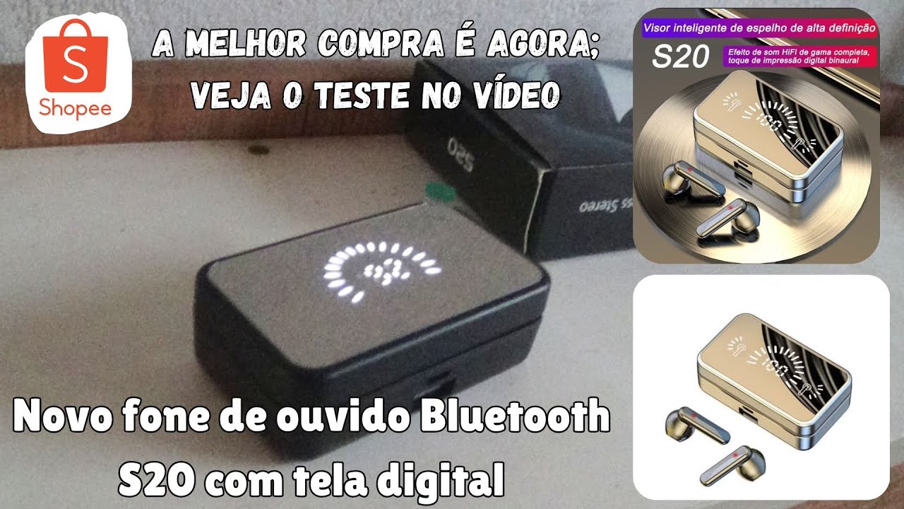 Novo fone de ouvido Bluetooth S20 com tela digital