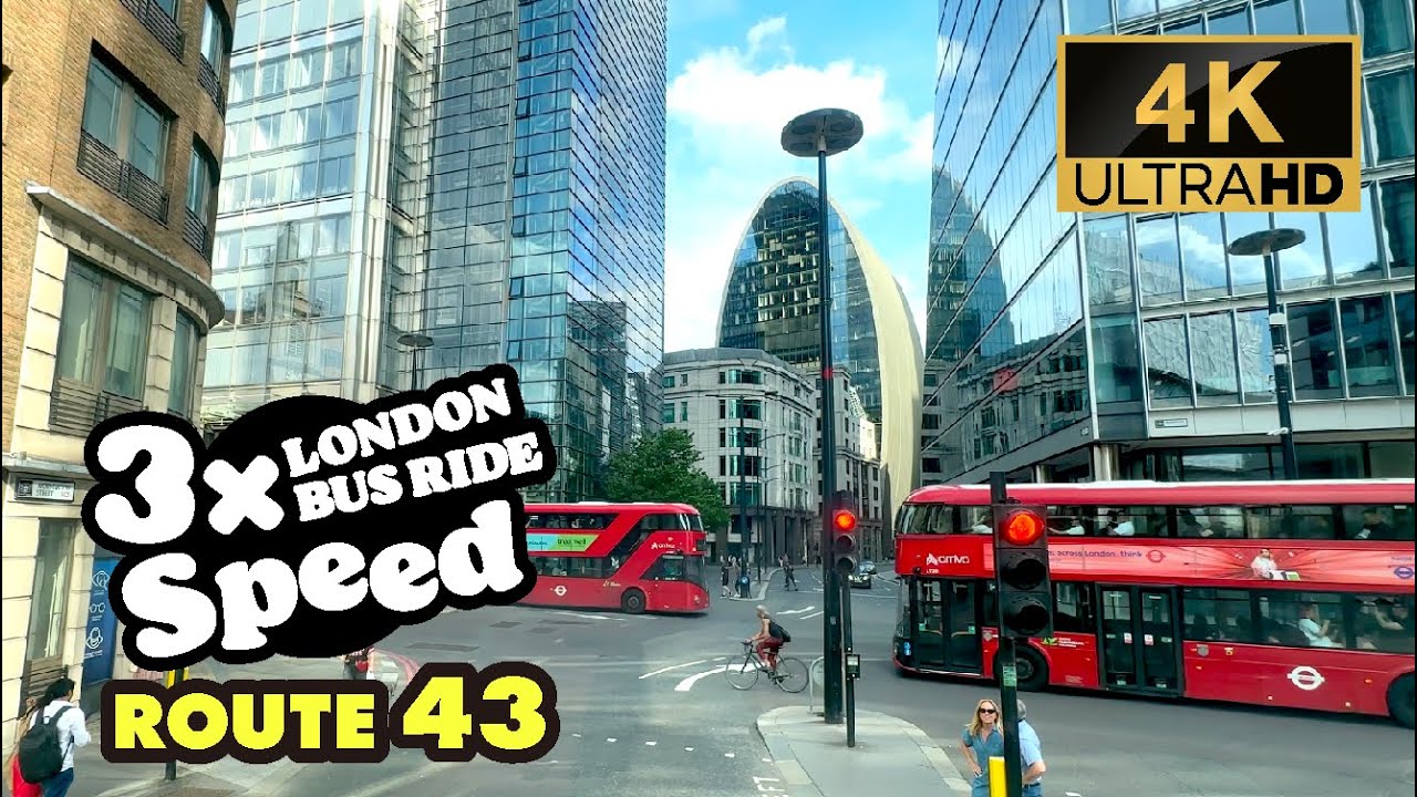 LONDON BUS RIDE 3x Speed, 43, Halliwick Park to London Bridge Sta, Tour in Diorama-like London, 4K