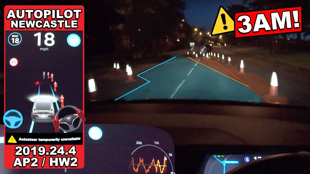 TRAFFIC CONES ARE PEOPLE?! Self Driving At 3AM!- Tesla Autopilot in a UK City #16 Newcastle