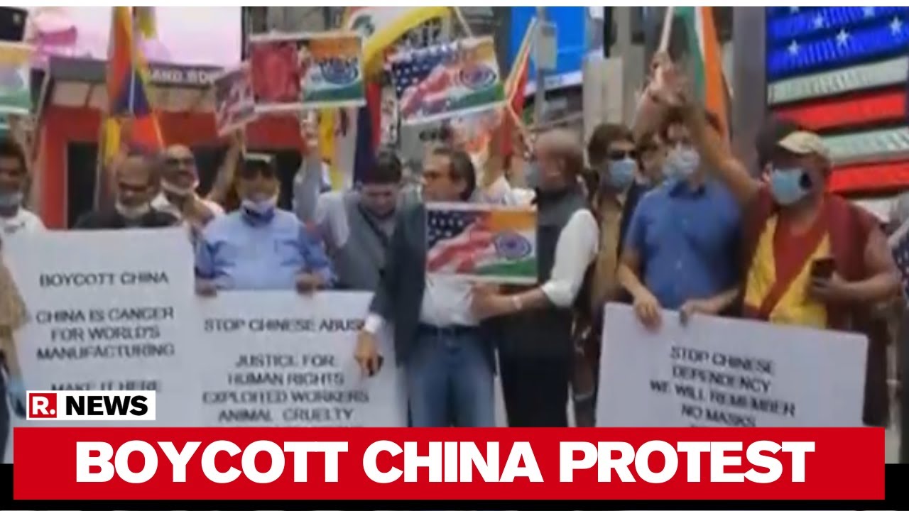 Indian-Americans Hold 'Boycott China' Protest At Times Square In New York