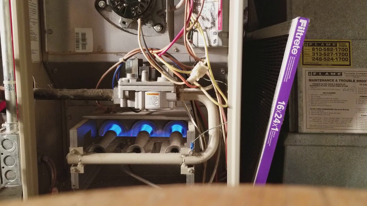 The 1997 Lennox gas furnace starting up