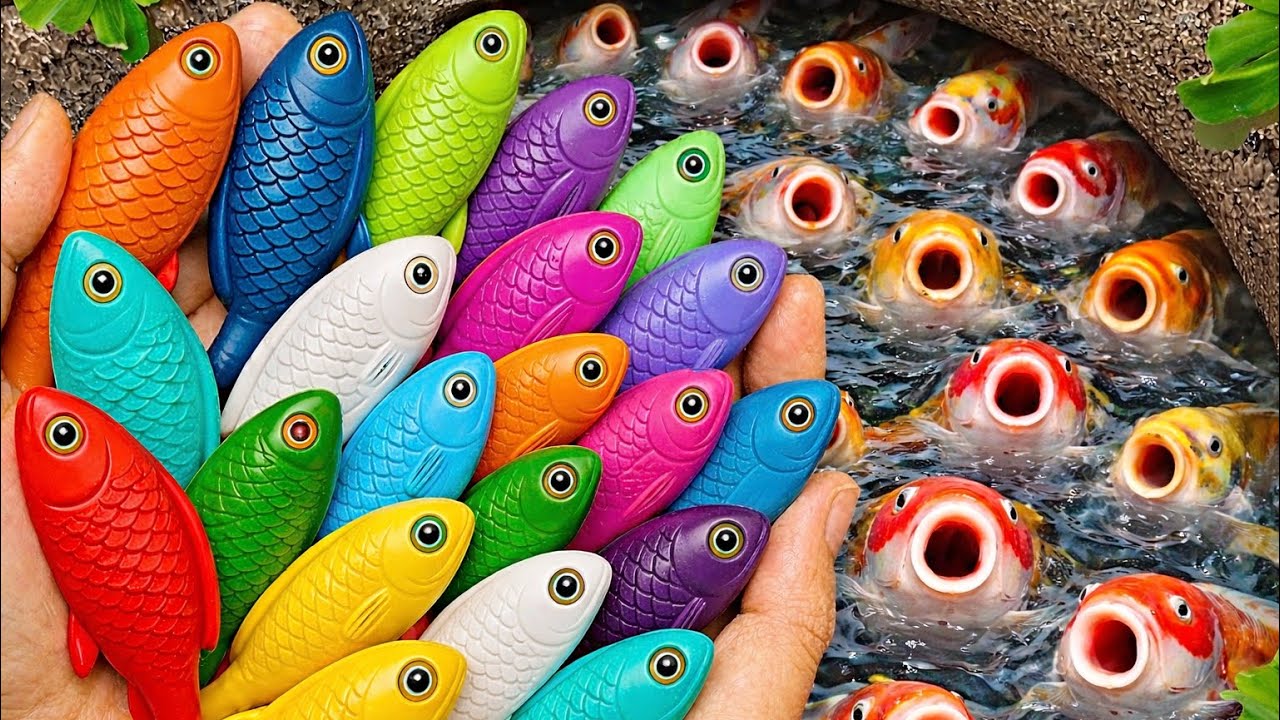 Catching Colorful Koi, Goldfish and Betta Fish in a Beautiful Egg Tray! So Satisfying
