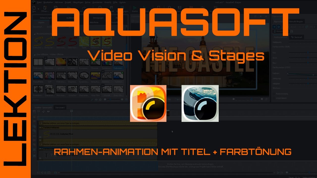 AquaSoft Video Vision - Stages - Titelanimation in Rahmen-Animation einfügen + Farbtönung ändern