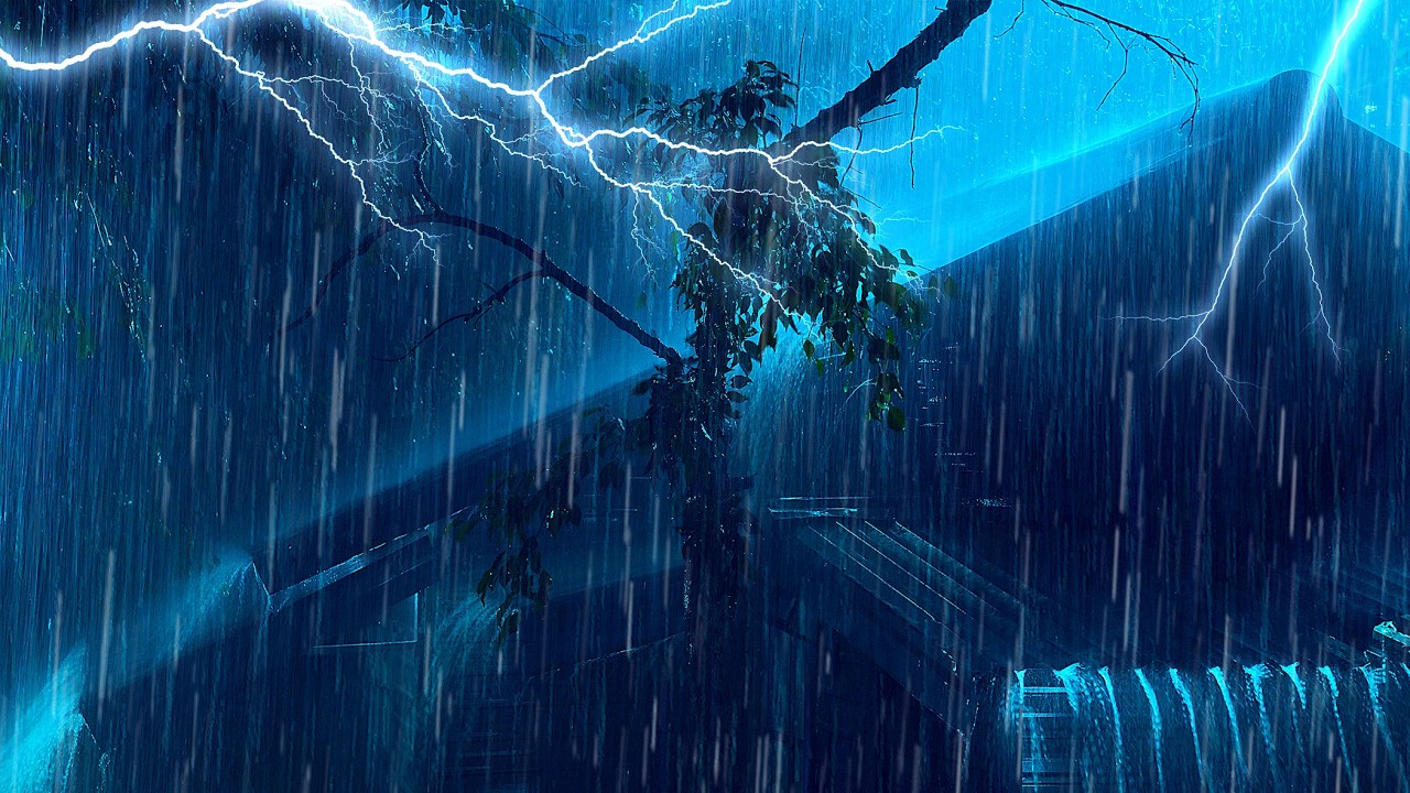 Heavy Thunderstorm Sounds for Sleeping ⚡ Torrential Rainstorm & Intense Thunder on Stormy Night