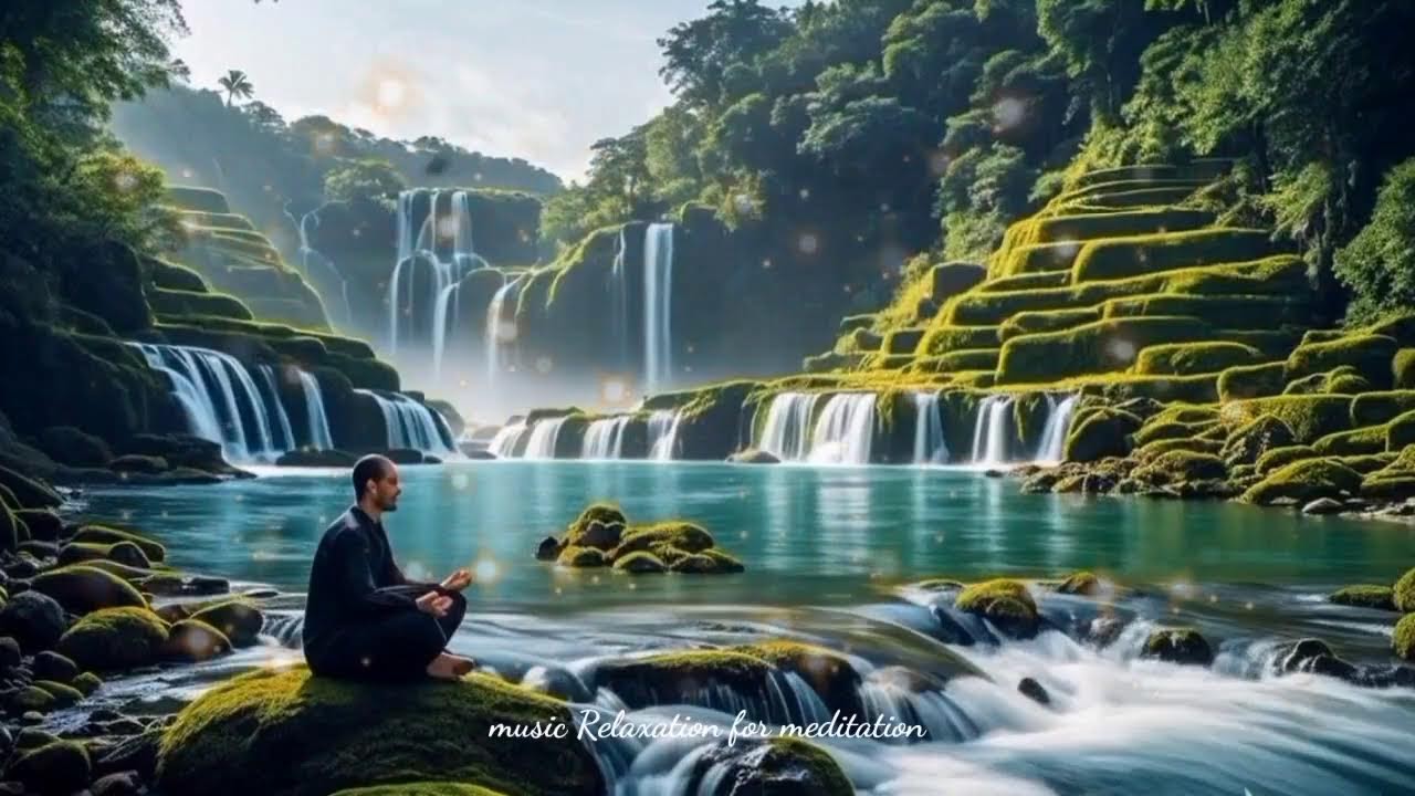 Relaxing Waterfall Sounds with Calming Music and Birds Singing for Meditation