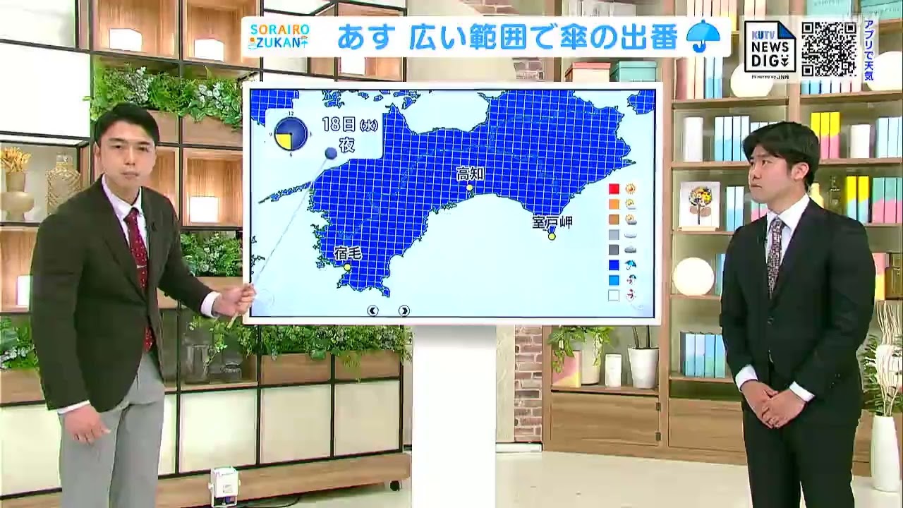 高知の天気　１８日　広い範囲で傘の出番　雨風強まる時間も　山岸拓気象予報士が解説