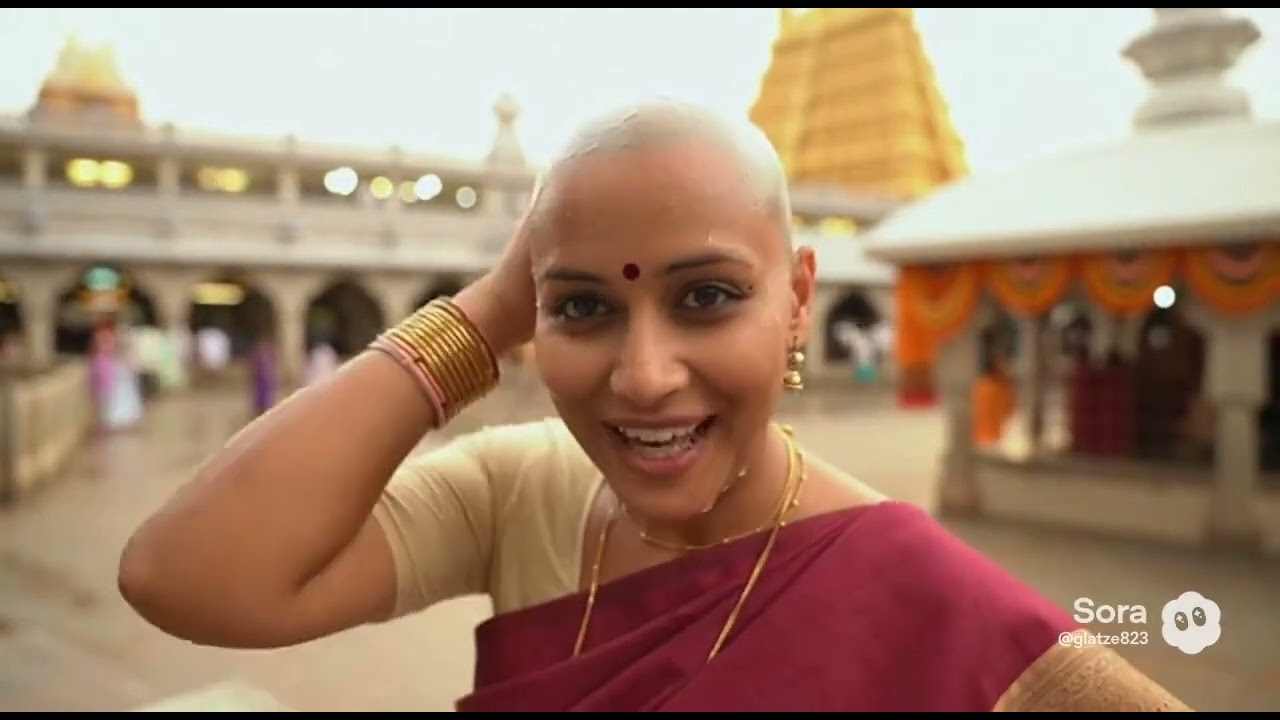 Beautiful Indian ladies women surprise headshave hair donation gundu mottai mundan takli makepver