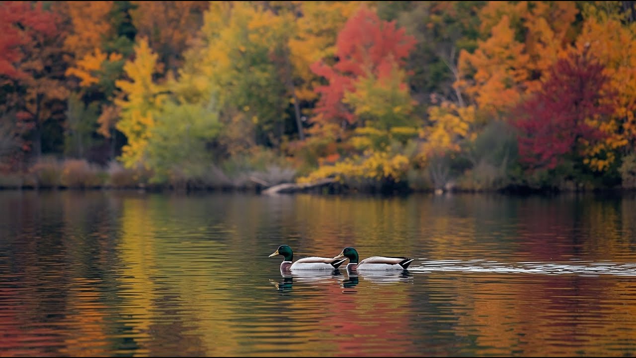 Mallard Ducks on Autumn Lake | 3 Hours of Relaxing Nature Sounds & Gentle Rain