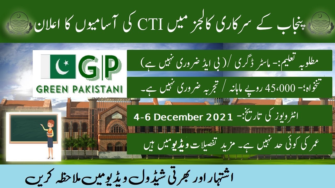 Punjab CTI Jobs 2021 | Eligibility Criteria and Merit Formula for CTI Jobs In Colleges Across Punjab