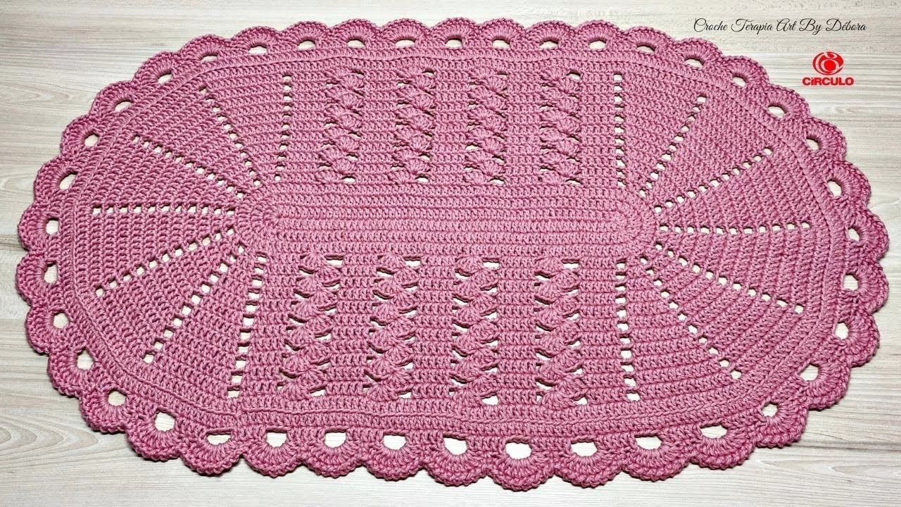 Tapete Oval em Crochê Quartzo Rosa JG Cozinha