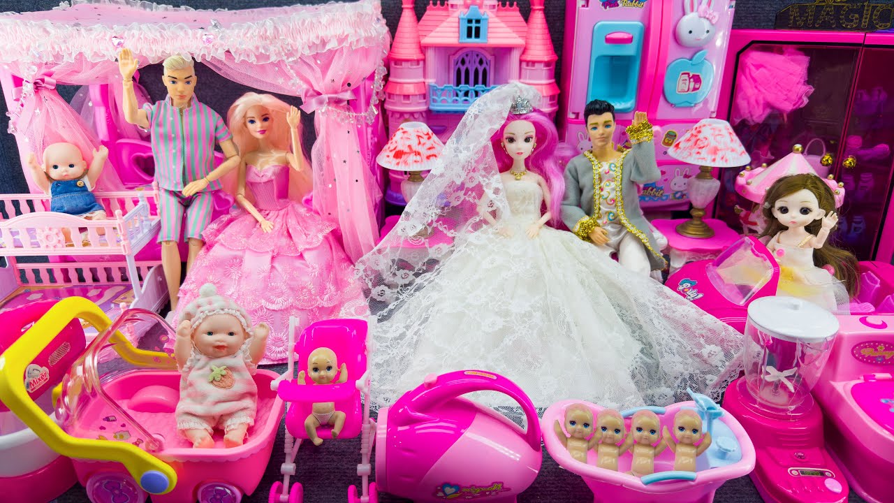 20 Minutes Satisfying Unboxing Barbie Princess Bedroom Happy Wedding Dress Up Playset ASMR Review