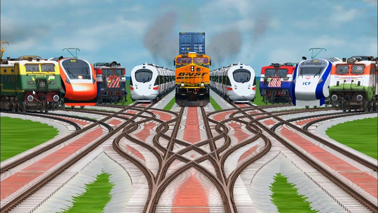 9 🥰 Trains Crossing By Bumpy Branched Railroad Tracks // Indian railways // train simulator 
