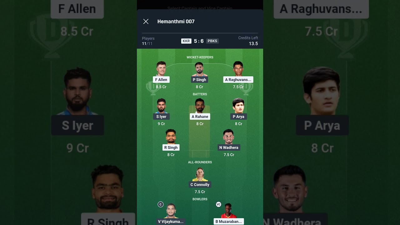 KKR vs PBKS || KOL vs PUJ Dream11 || KKR vs PBKS Dream11 Prediction || KOL vs PUJ Today Match