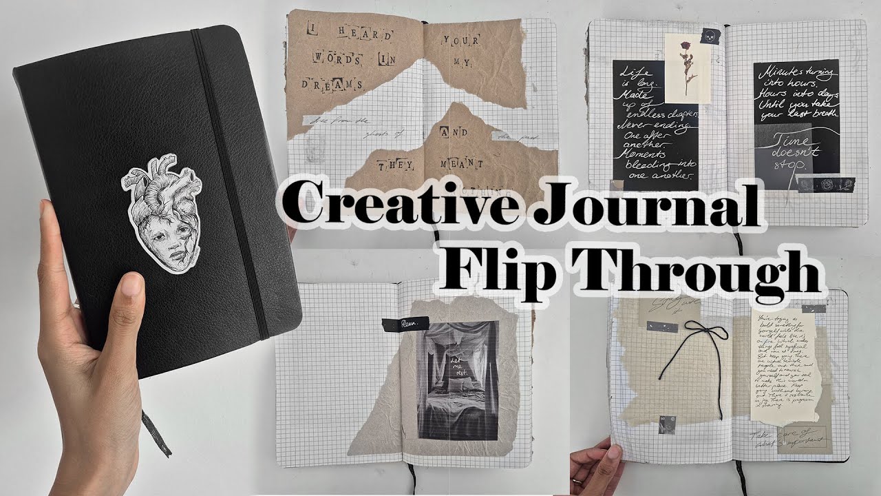 Creative Journal Flip Through | Scrapbooking, collaging 🖤| August 2024 - 2025 | Heavy Shadows