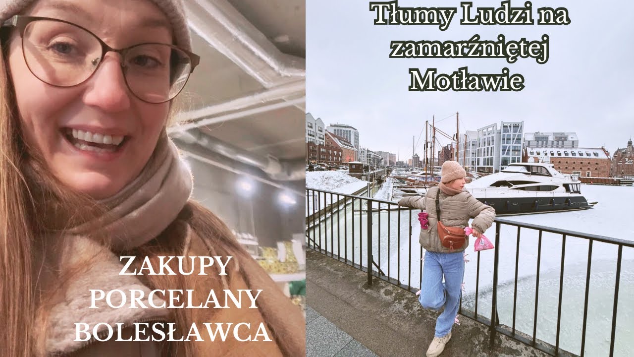 Nasze Ferie w Gdańsku. Tłumy ludzi , jeżdżą na łyżwach po zamarźniętej Motławie! Mrozy stulecia 😉