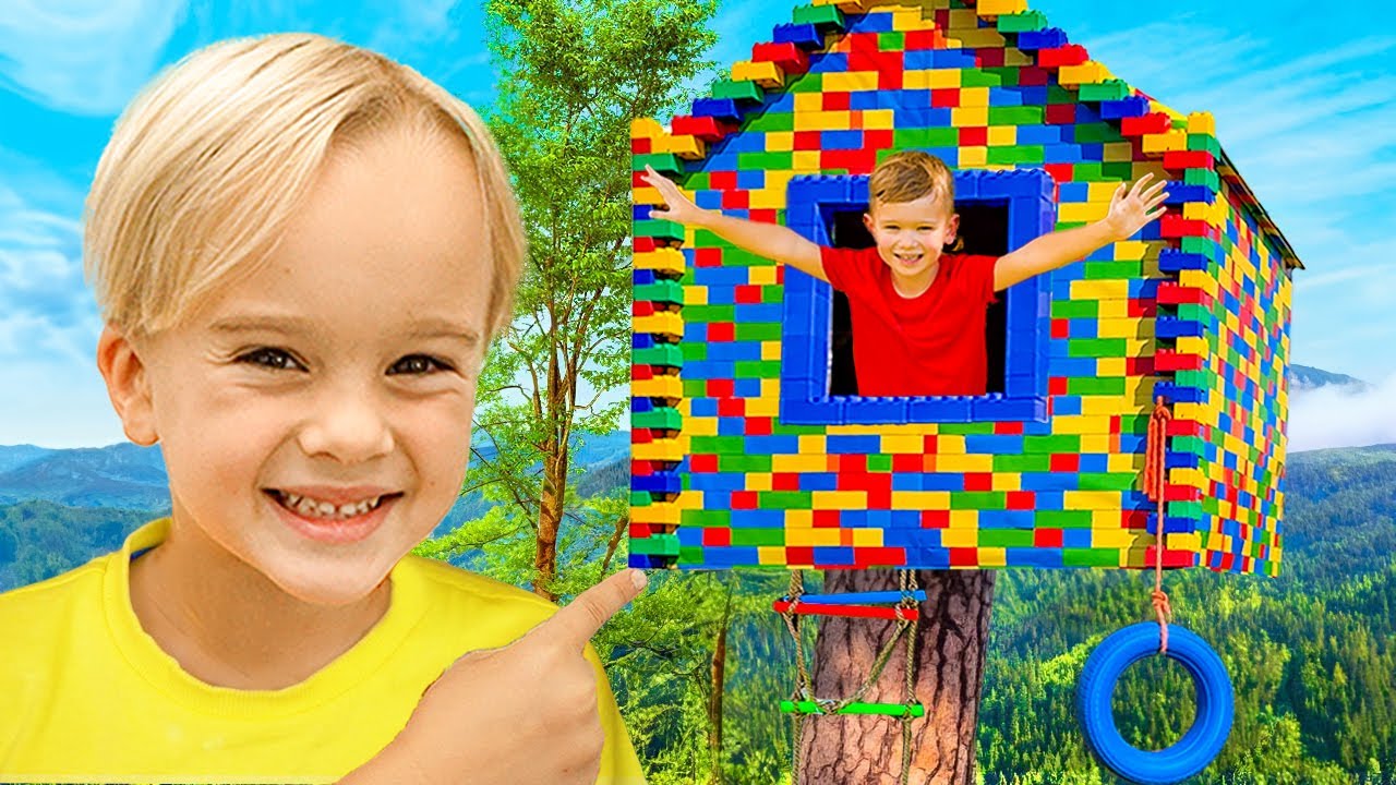 Chris constrói uma casa na árvore Lego