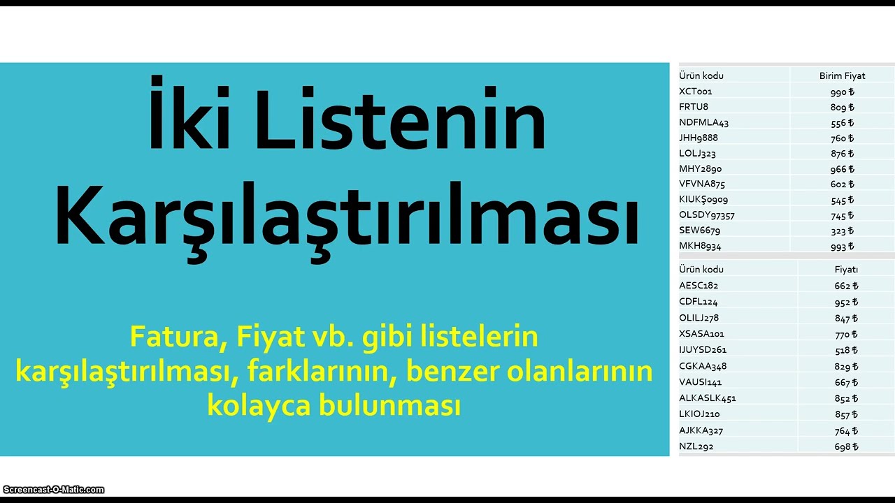 Excel'de İki Listeyi Karşılaştırma