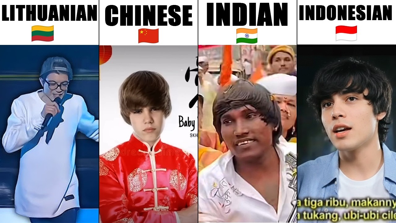 Lithuanian Justin Bieber VS Chinese Justin Bieber VS Indian Justin Bieber VS Indonesian