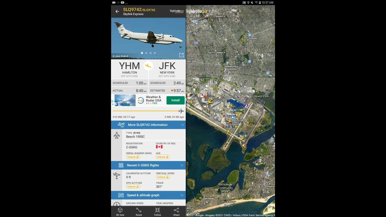 Skylink Express Beech 1900C late arrival at JFK from YHM