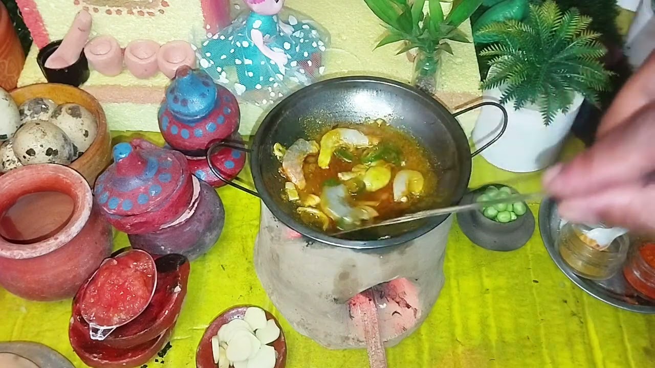 Cooking small shrimp fish curry with peas, #miniaturecooking #food #tinycolorfood  #asmrcooking 