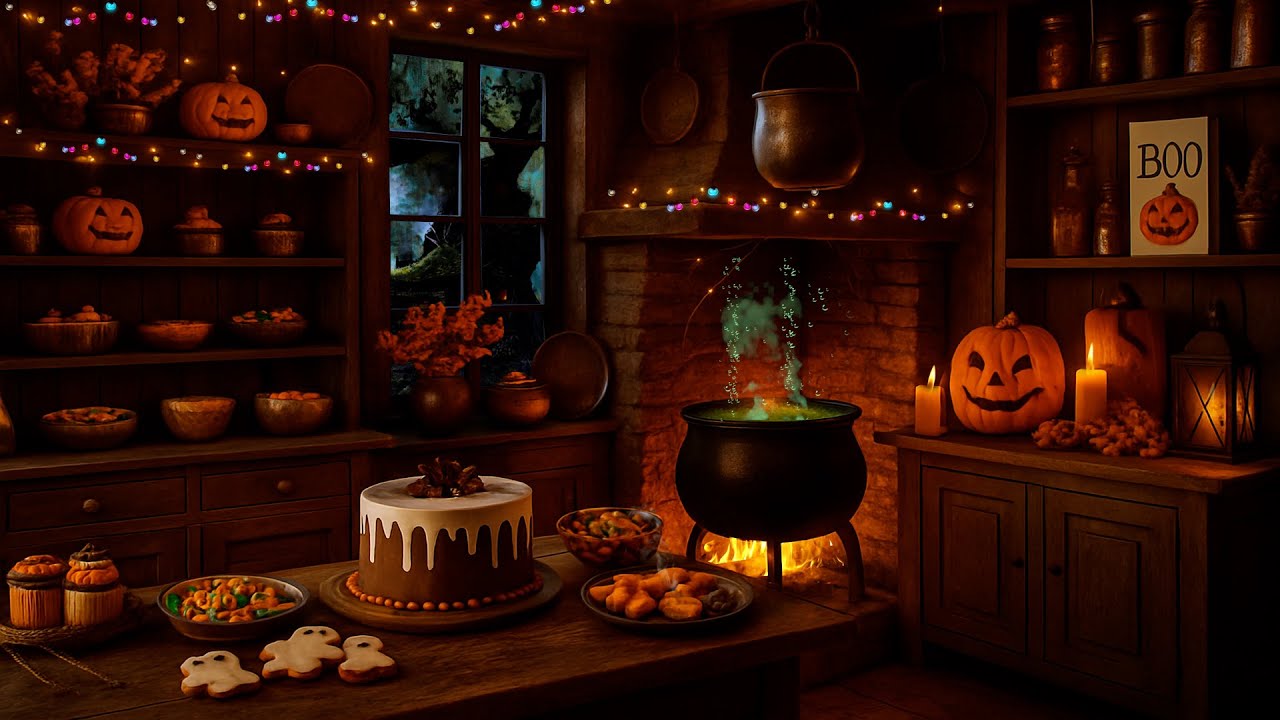 🎃 Witch&rsquo;s Halloween Kitchen Ambience 🕯️🔥 | Cozy Cauldron, Crackling Fire & Magical Sounds