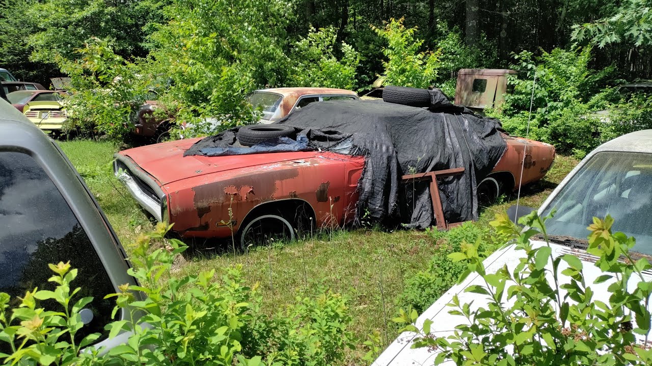 classic cars left in the woods of maine.