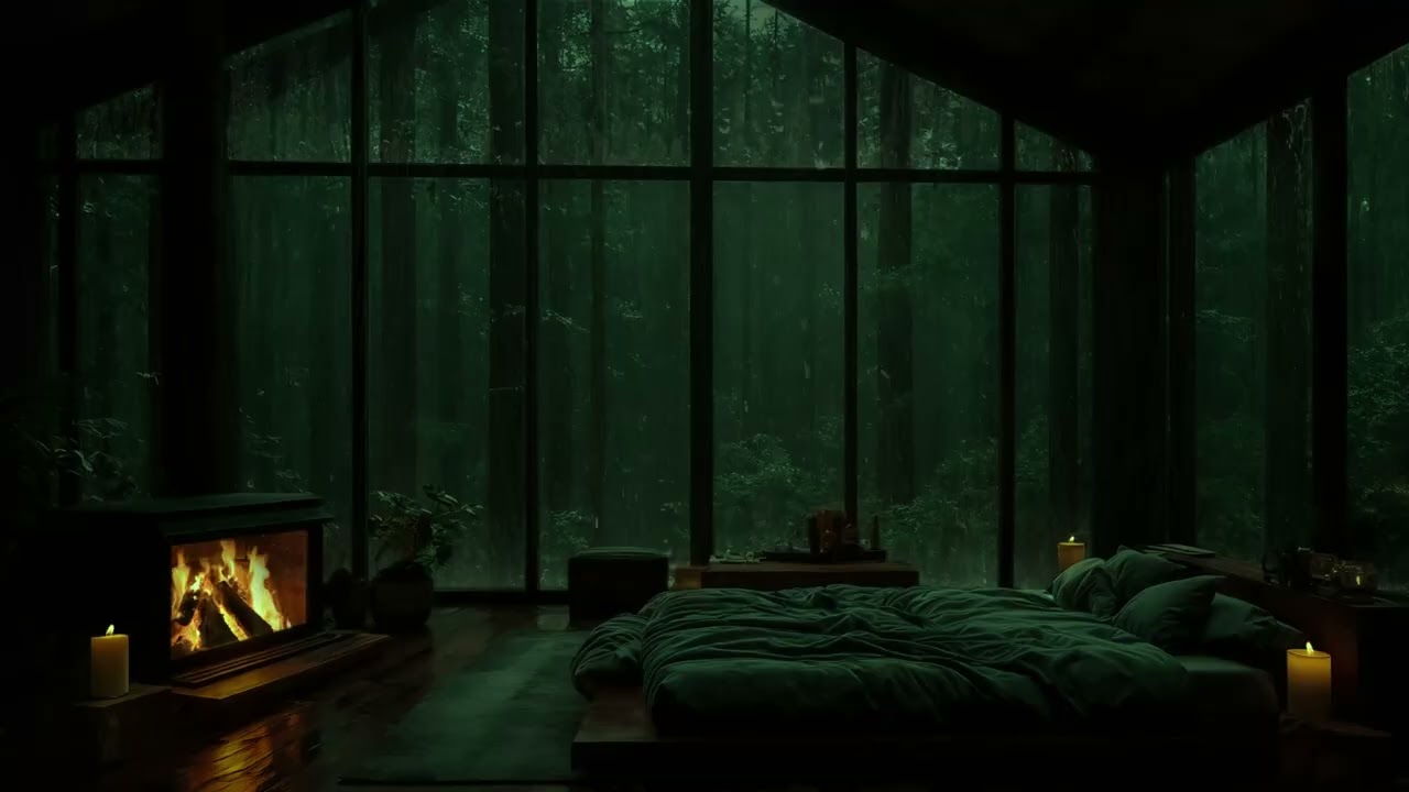 Fall Into Sleep Instantly (NO ADS) 🌧️🔥 Rainy Forest Retreat & Cozy Fire | Eliminate Stress & Anxiety