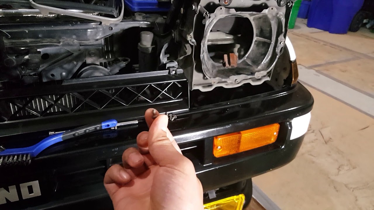 1986 Toyota Corolla AE86 Raybrig Headlights removal replacement and adjustment.