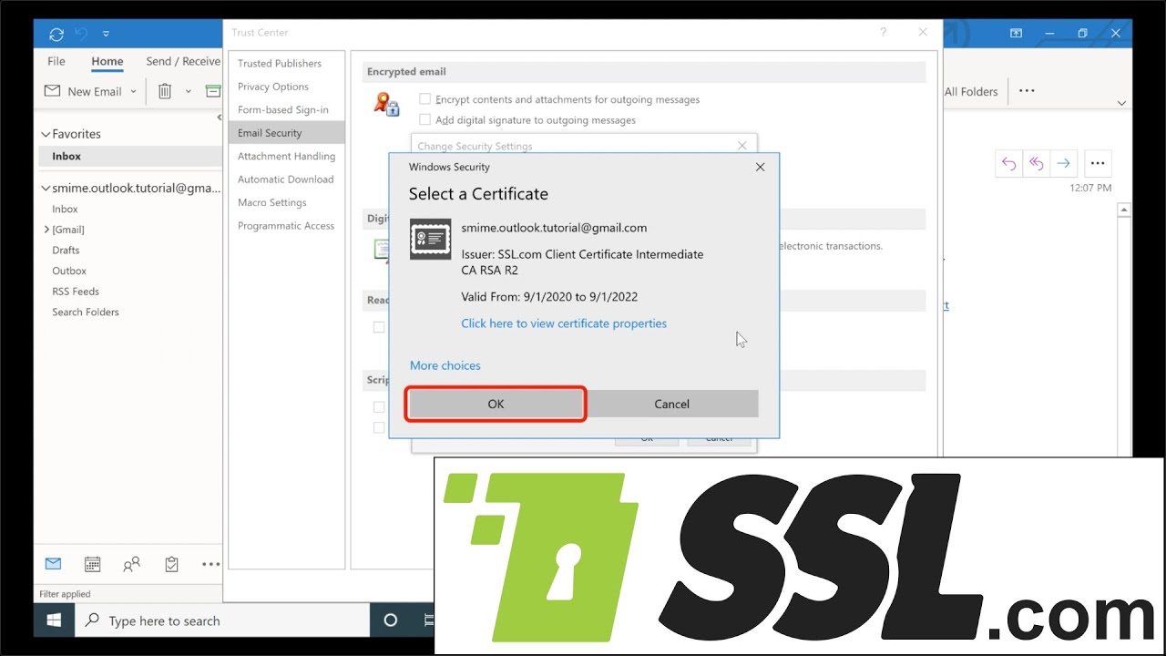 Как установить S/MIME-сертификат в Outlook на Windows 10