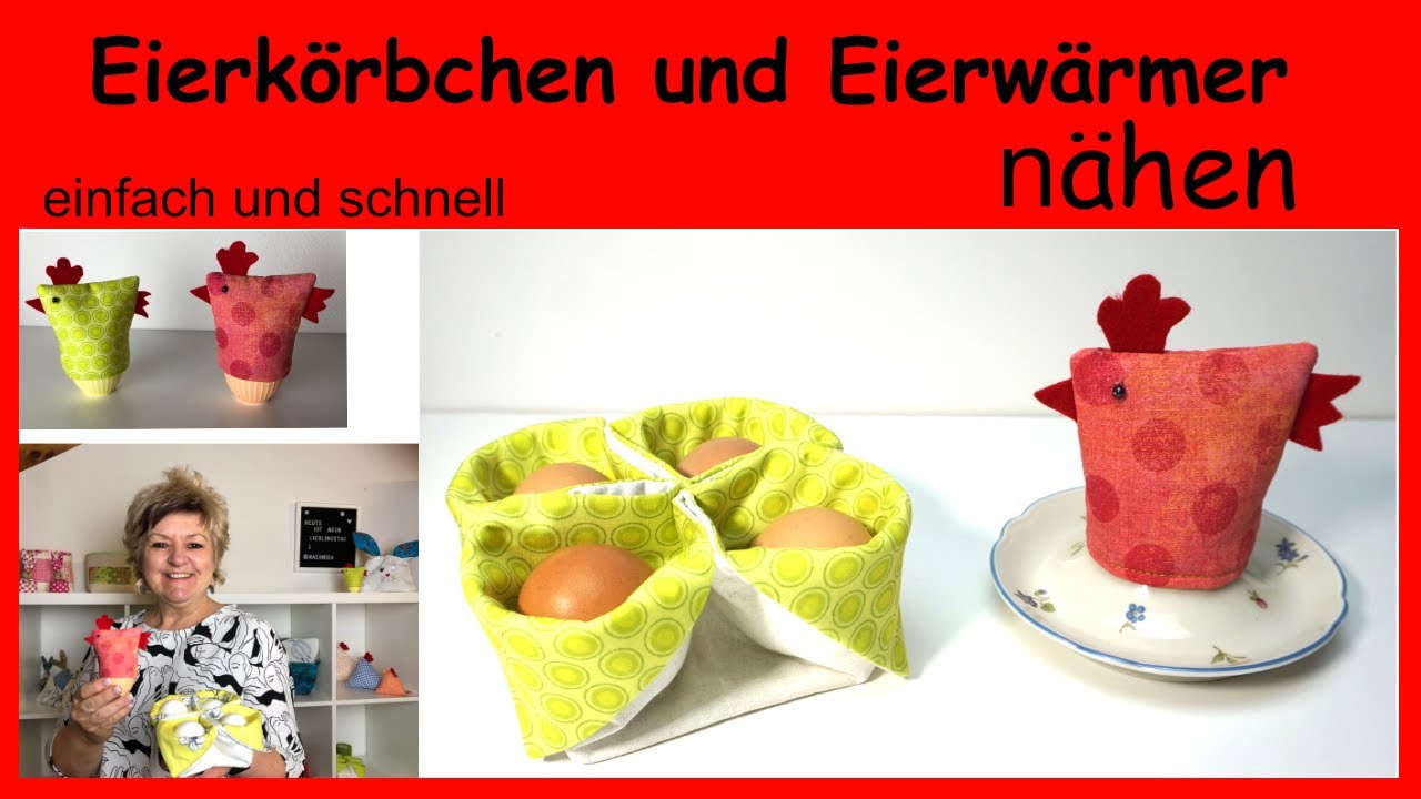 Eierwärmer Huhn und Eierkörbchen für den Ostertisch