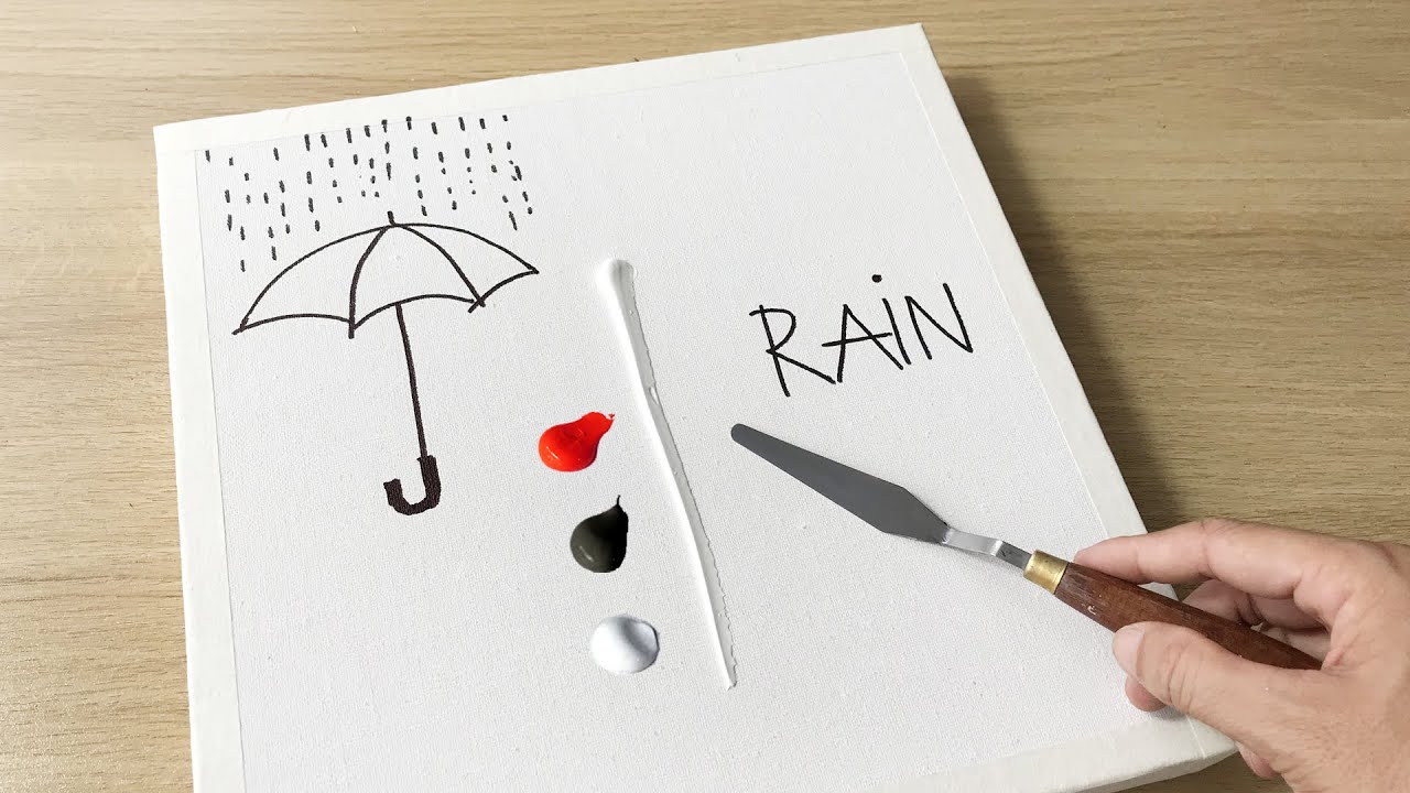 Daily Challenge #26 / Acrylic / Paint Girl Walking in the Rain Red Umbrella