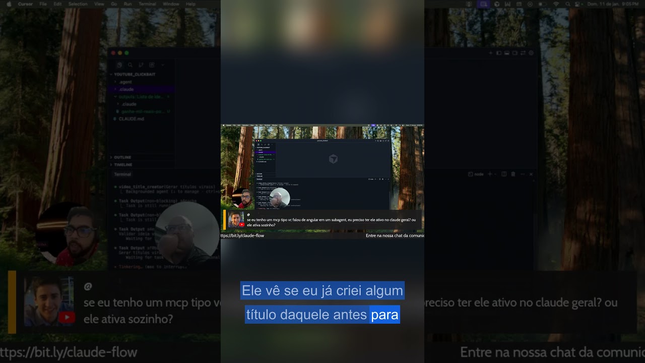 Claude Code para YouTube sub-agent gera 3 sugestões - 